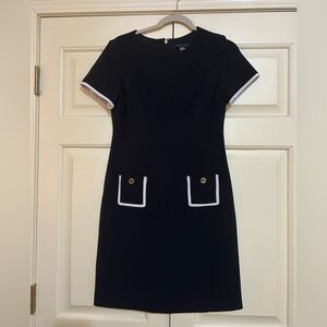 Elegant Navy Dress with White Trim